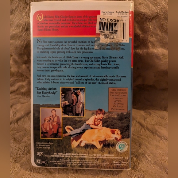 Disney Old Yeller 40th Anniversary Edition VHS 2 For $14 - Picture 2 of 9